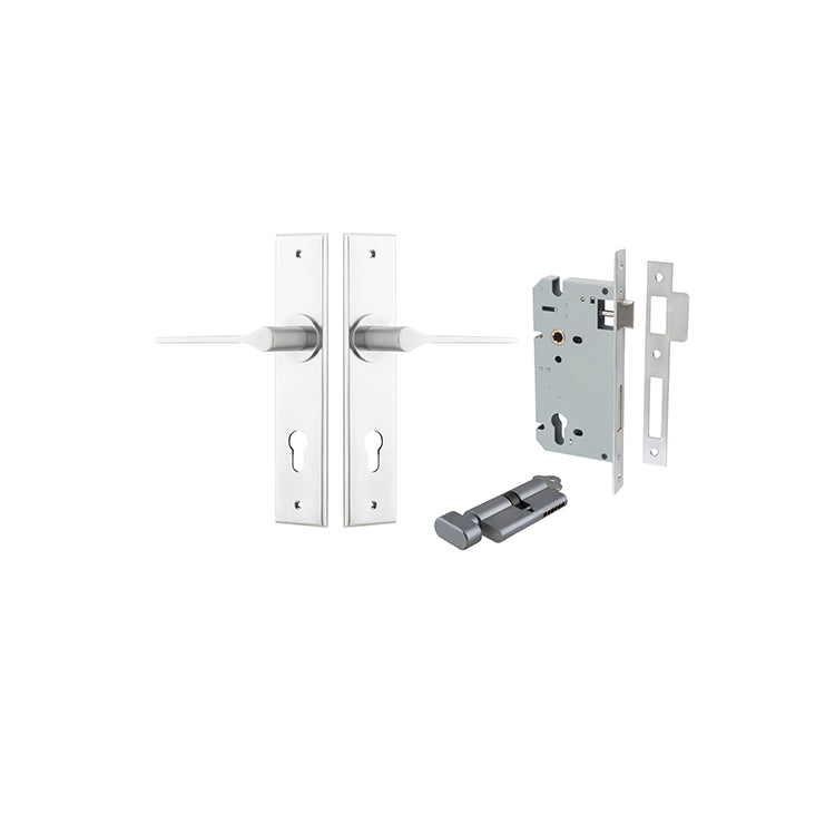 Iver Door Lever Como Chamfered Brushed Chrome Key / Thumb Entrance Kit