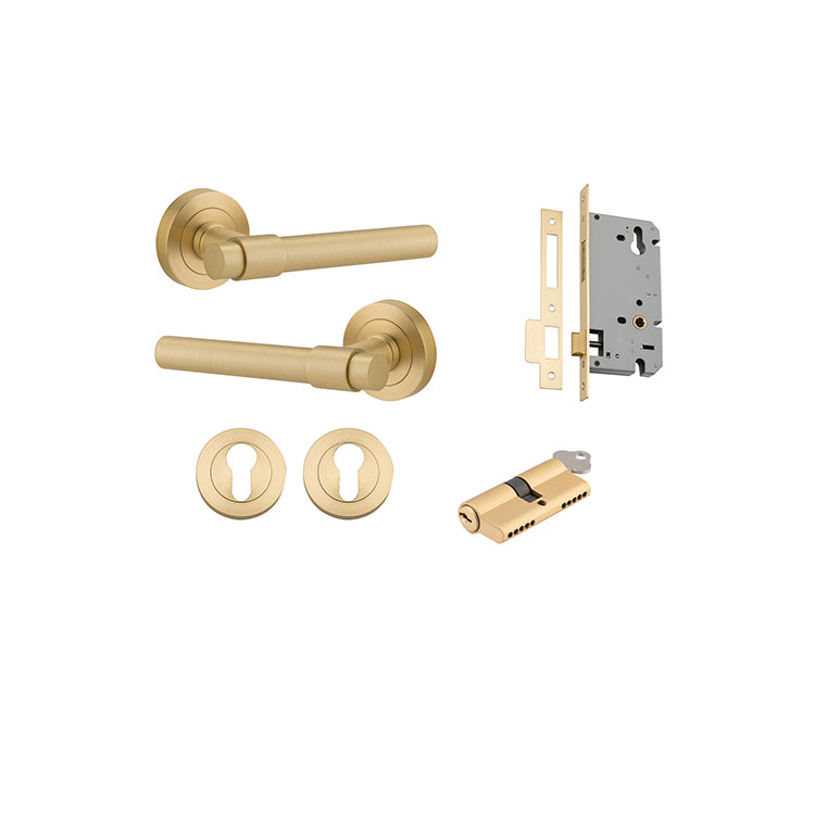 Iver Door Lever Helsinki Rose Round Brushed Gold PVD Key / Key Entrance Kit