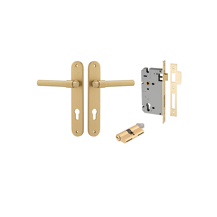 Iver Door Lever Helsinki Oval Brushed Gold PVD Key / Key Entrance Kit