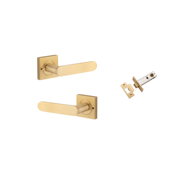 Iver Door Lever Bronte Rose Square Brushed Brass Inbuilt Privacy Kit