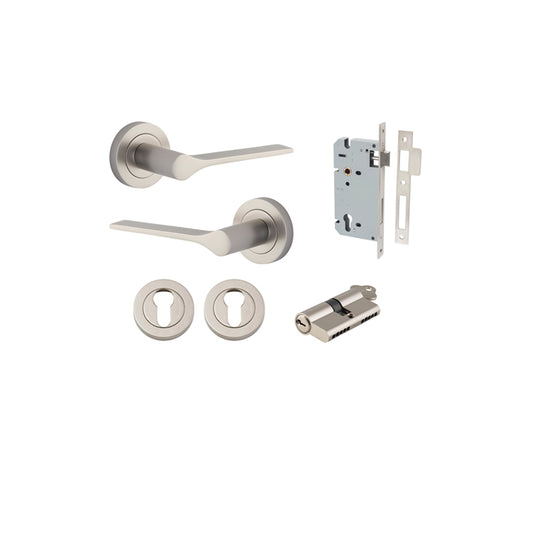 Iver Door Lever Como Rose Round Satin Nickel Key / Key Entrance Kit