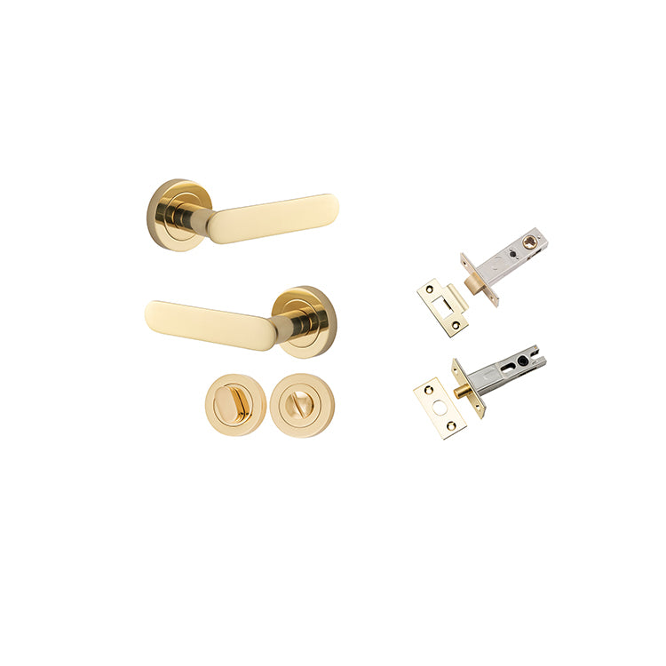 Iver Door Lever Bronte Rose Round Polished Brass Privacy Kit