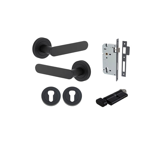 Iver Door Lever Bronte Rose Round Matt Black Key / Thumb Entrance Kit