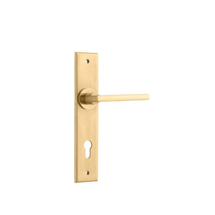 Iver Door Lever Baltimore Chamfered Euro Pair Brushed Brass CTC85mm L118xP56mm BPH240xW50mm