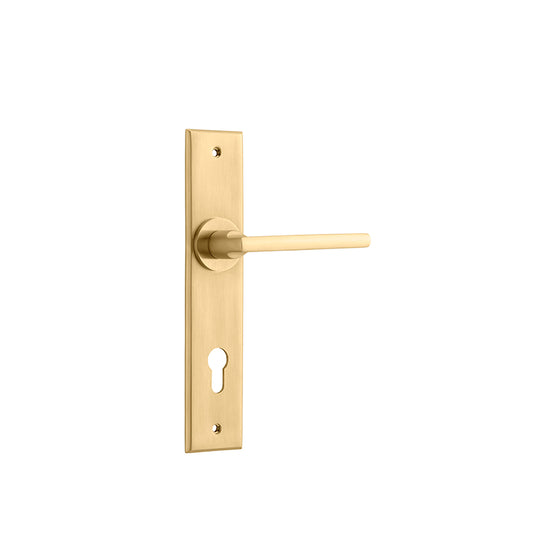 Iver Door Lever Baltimore Chamfered Euro Pair Brushed Brass CTC85mm L118xP56mm BPH240xW50mm