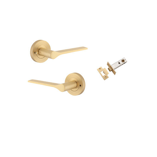 Iver Door Lever Como Rose Round Brushed Brass Inbuilt Privacy Kit