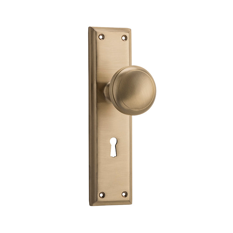 Tradco Door Knob Milton Lock Pair Satin Brass H200xW50xP73mm