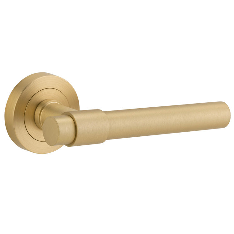 Iver Door Lever Helsinki Rose Round Concealed Fix Pair Brushed Gold PVD L137xP61mm BPD52mm