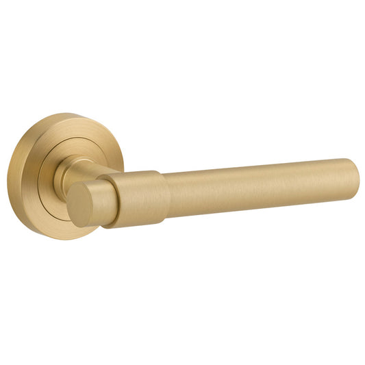 Iver Door Lever Helsinki Rose Round Concealed Fix Pair Brushed Gold PVD L137xP61mm BPD52mm