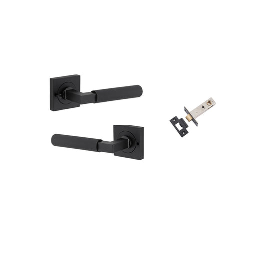 Iver Door Lever Brunswick Rose Square Matt Black Inbuilt Privacy Kit