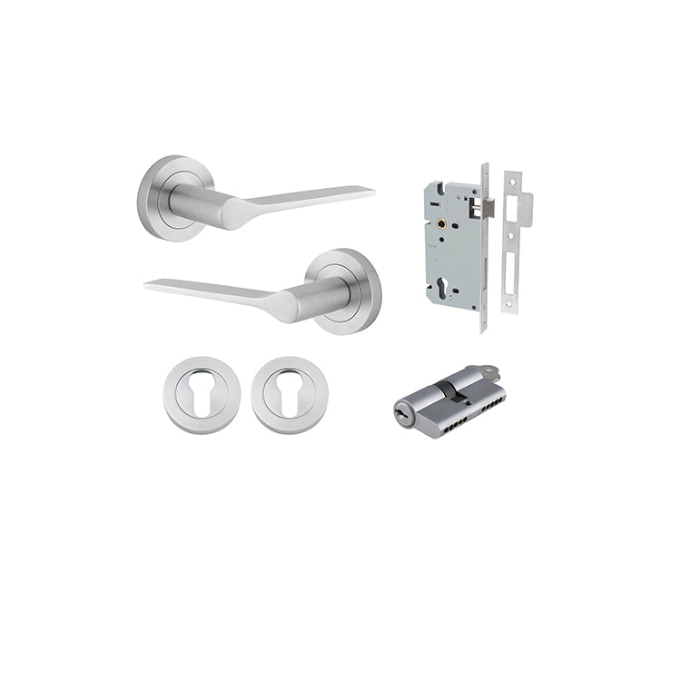 Iver Door Lever Como Rose Round Brushed Chrome Key / Key Entrance Kit