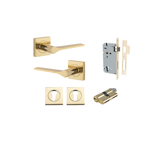 Iver Door Lever Como Rose Square Polished Brass Key / Key Entrance Kit