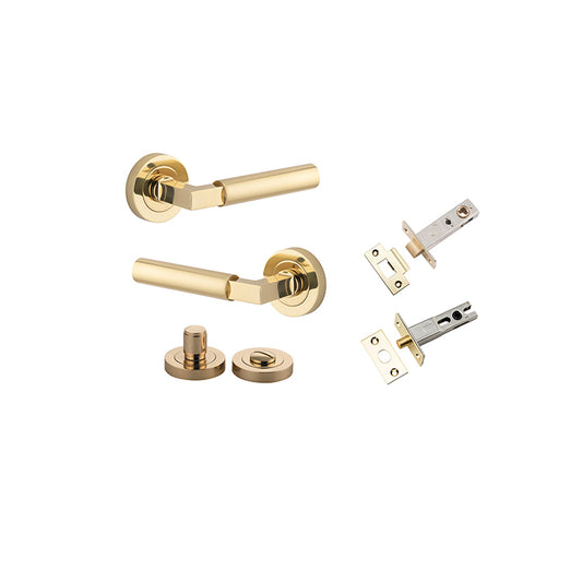 Iver Door Lever Berlin Rose Round Polished Brass Privacy Kit