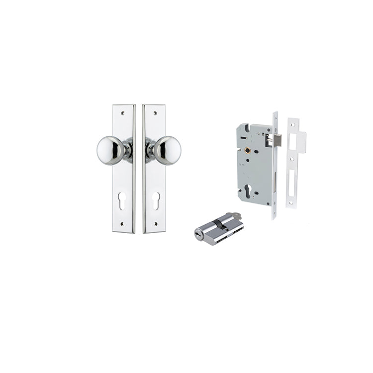 Iver Door Knob Cambridge Chamfered Polished Chrome Key / Key Entrance Kit