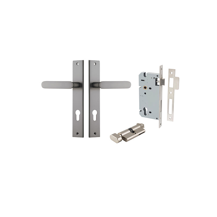 Iver Door Lever Bronte Rectangular Satin Nickel Key / Thumb Entrance Kit