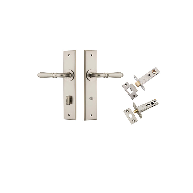 Iver Door Lever Sarlat Chamfered Satin Nickel Privacy Kit