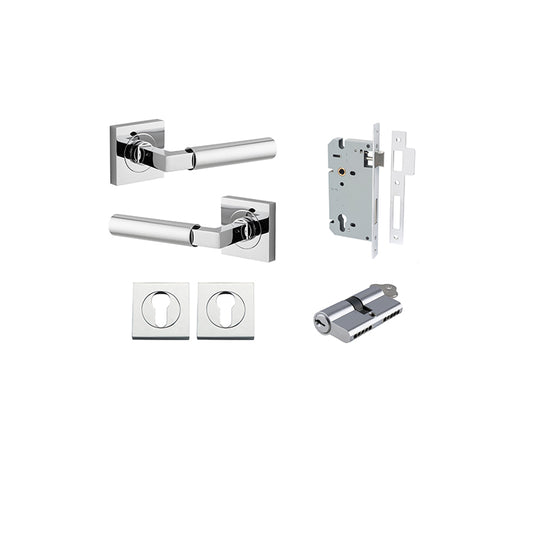 Iver Door Lever Berlin Rose Square Polished Chrome Key / Key Entrance Kit