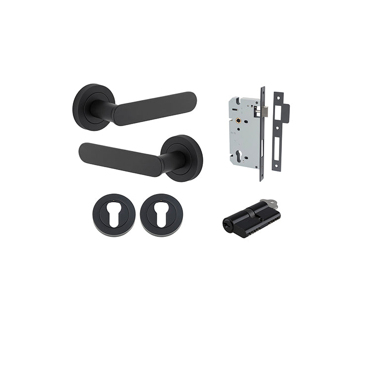 Iver Door Lever Bronte Rose Round Matt Black Key / Key Entrance Kit