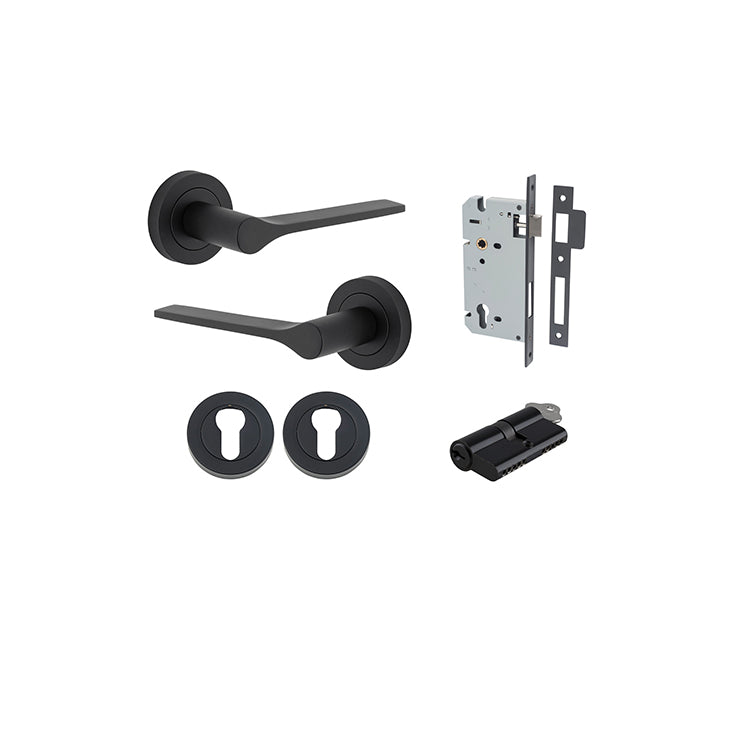 Iver Door Lever Como Rose Round Matt Black Key / Key Entrance Kit