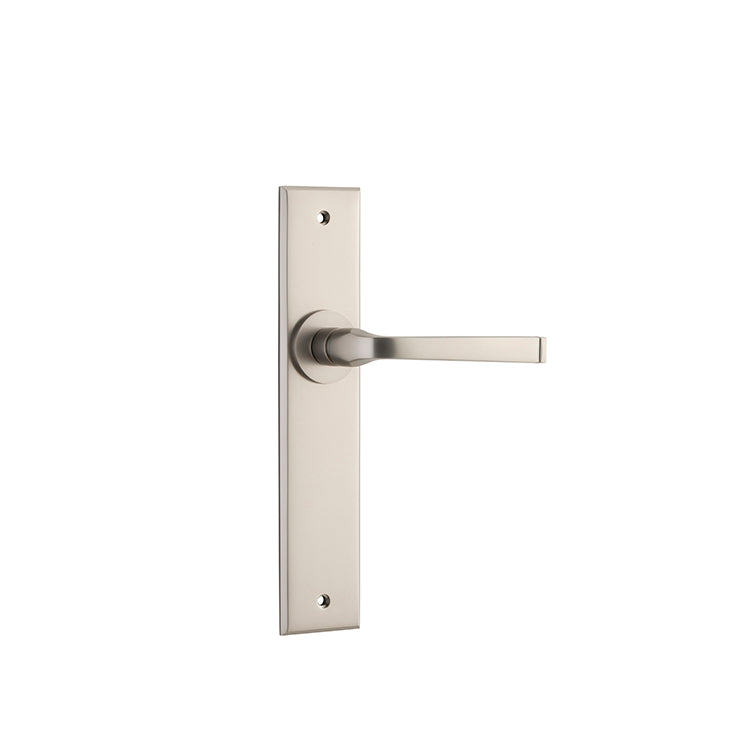 Iver Door Lever Annecy Chamfered Latch Pair Satin Nickel L117xP65mm BPH240xW50mm