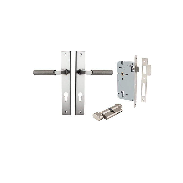 Iver Door Lever Brunswick Rectangular Satin Nickel Key / Thumb Entrance Kit