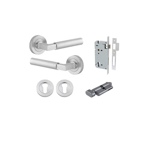 Iver Door Lever Berlin Rose Round Brushed Chrome Key / Thumb Entrance Kit