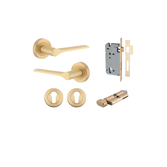 Iver Door Lever Como Rose Round Brushed Brass Key / Thumb Entrance Kit