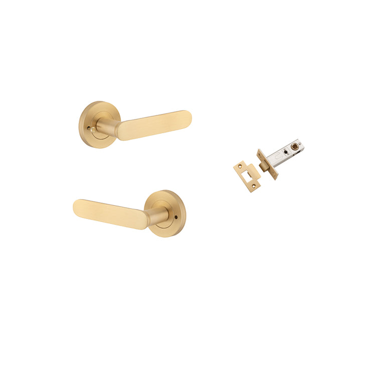 Iver Door Lever Bronte Rose Round Brushed Brass Inbuilt Privacy Kit