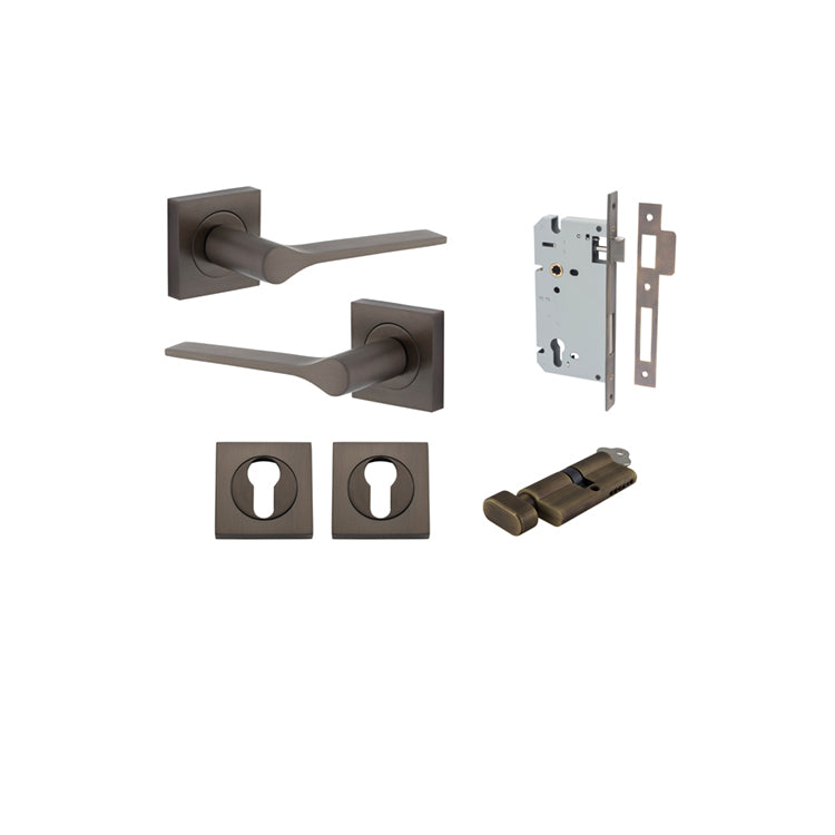 Iver Door Lever Como Rose Square Signature Brass Key / Thumb Entrance Kit