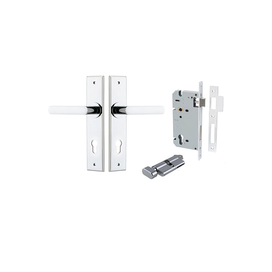 Iver Door Lever Osaka Chamfered Polished Chrome Key / Thumb Entrance Kit