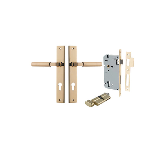 Iver Door Lever Berlin Rectangular Polished Brass Key / Thumb Entrance Kit