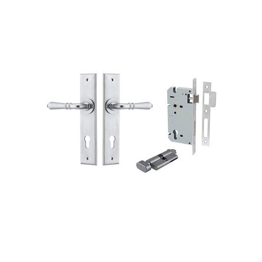 Iver Door Lever Sarlat Chamfered Brushed Chrome Key / Thumb Entrance Kit