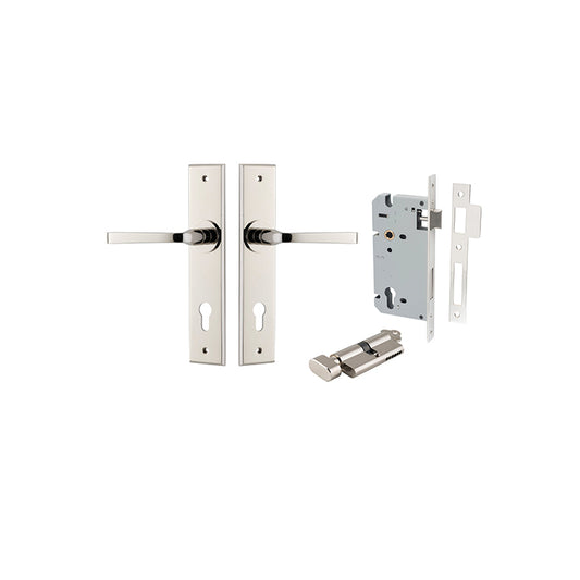 Iver Door Lever Annecy Chamfered Polished Nickel Key / Thumb Entrance Kit