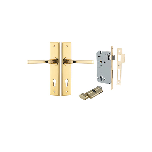 Iver Door Lever Annecy Chamfered Polished Brass Key / Thumb Entrance Kit