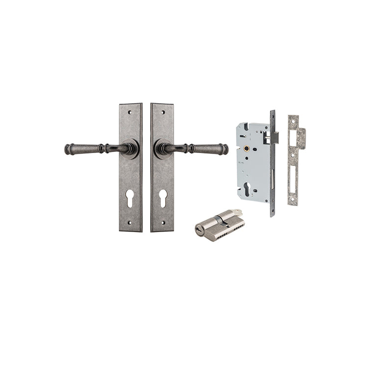 Iver Door Lever Verona Chamfered Distressed Nickel Key / Key Entrance Kit