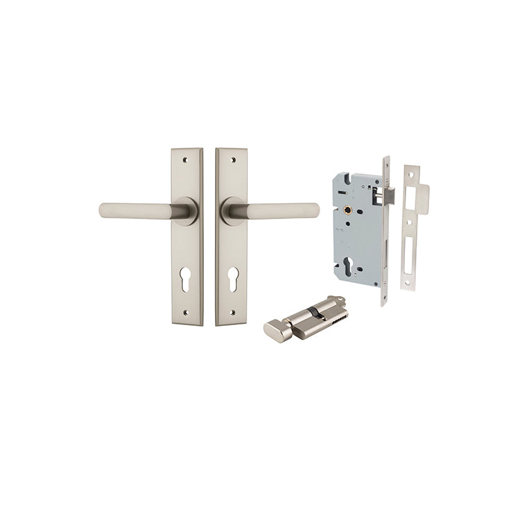 Iver Door Lever Osaka Chamfered Satin Nickel Key / Thumb Entrance Kit