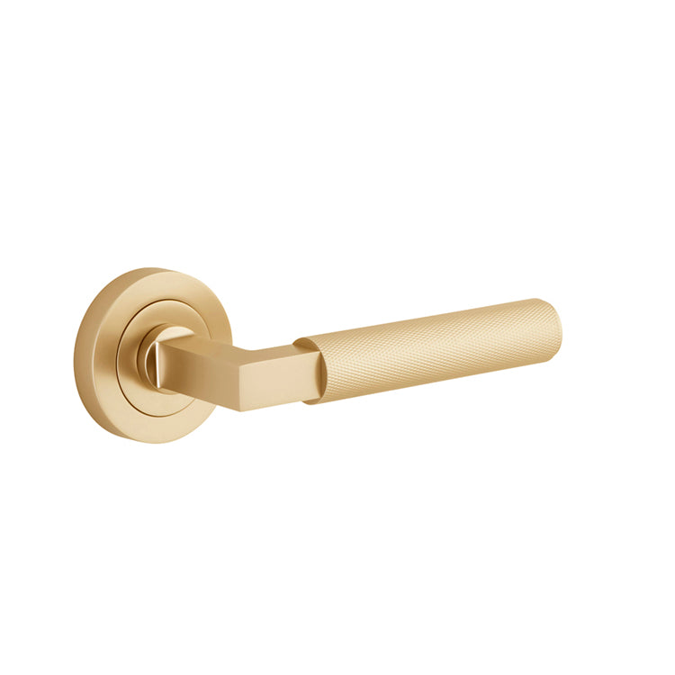 Iver Door Lever Brunswick Rose Round Concealed Fix Pair Brushed Gold PVD L120xP60mm BPD52mm