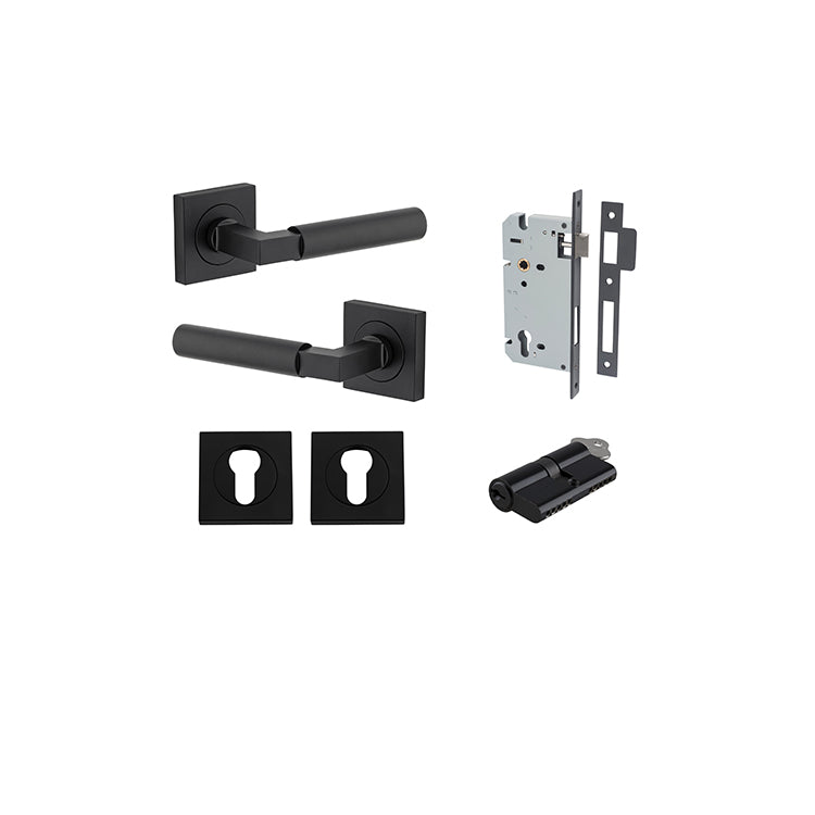 Iver Door Lever Berlin Rose Square Matt Black Key / Key Entrance Kit