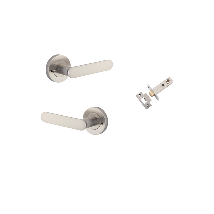 Iver Door Lever Bronte Rose Round Satin Nickel Inbuilt Privacy Kit