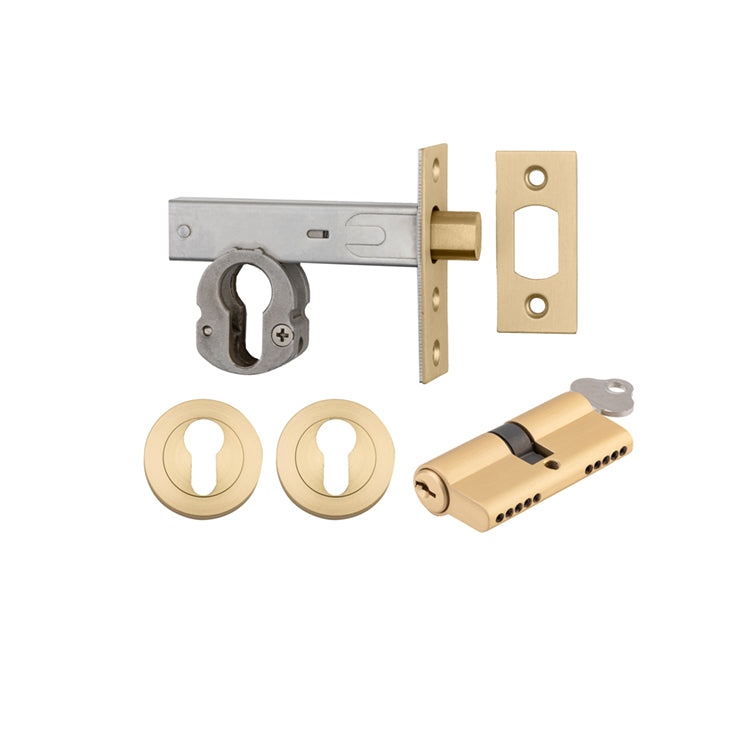 Iver Mortice Deadbolt Euro Brushed Gold PVD Backset 60mm Key/Key Escutcheon Round Kit - Preorder for Late Jan 2025