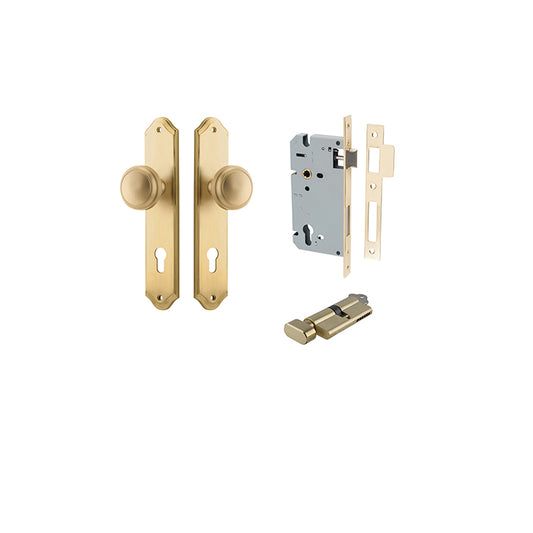 Iver Door Knob Paddington Shouldered Brushed Brass Key / Thumb Entrance Kit