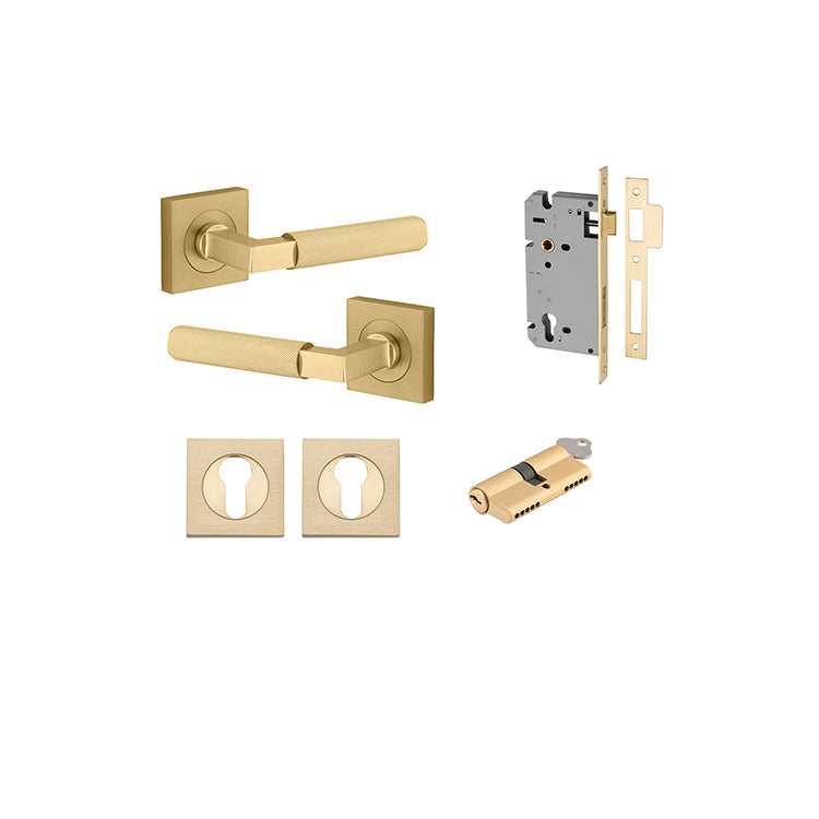 Iver Door Lever Brunswick Rose Square Brushed Gold PVD Key / Key Entrance Kit