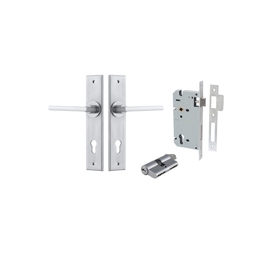 Iver Door Lever Baltimore Chamfered Brushed Chrome Key / Key Entrance Kit