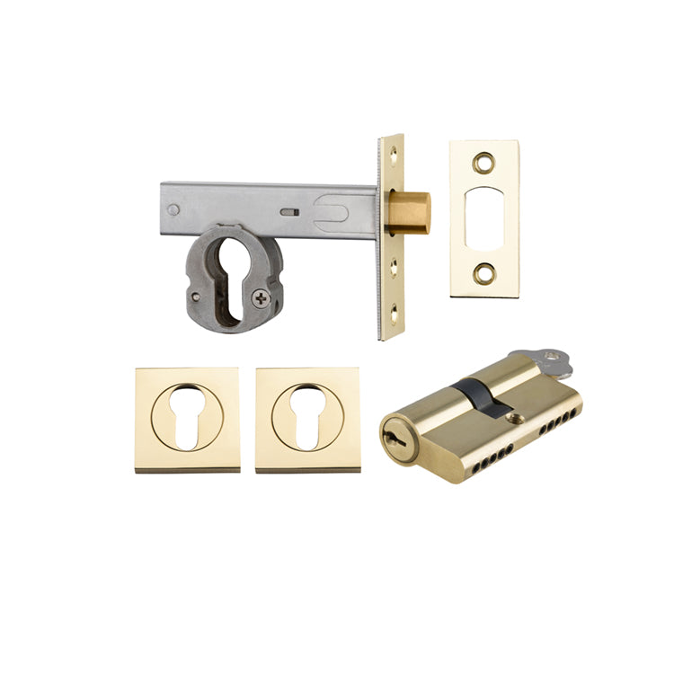 Iver Mortice Deadbolt Euro Polished Brass Backset 60mm Key/Key Escutcheon Square Kit - Preorder for Late Jan 2025