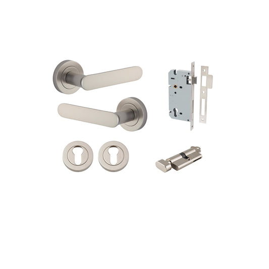 Iver Door Lever Bronte Rose Round Satin Nickel Key / Thumb Entrance Kit