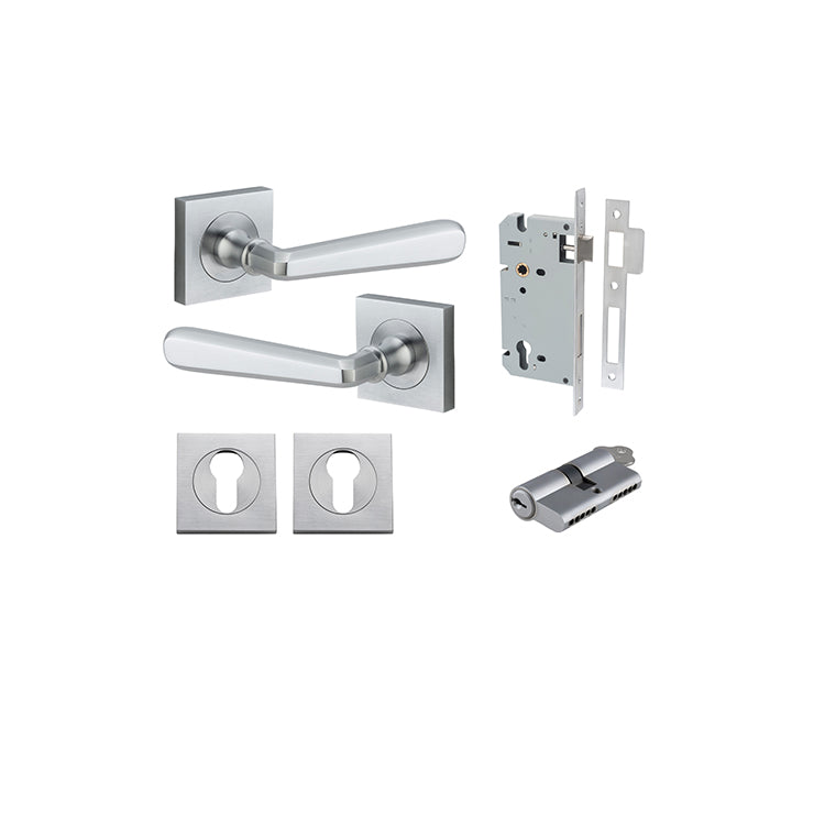 Iver Door Lever Copenhagen Rose Square Brushed Chrome Key / Key Entrance Kit