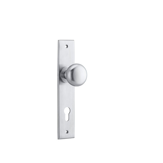 Iver Door Knob Cambridge Chamfered Euro Pair Brushed Chrome CTC85mm D55xP62mm BPH240xW50mm