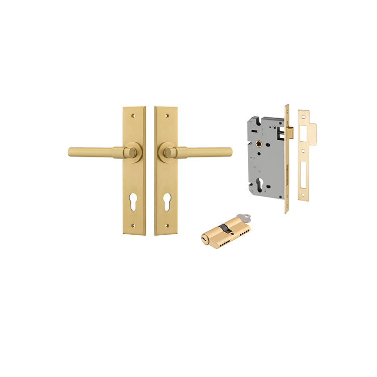 Iver Door Lever Helsinki Chamfered Brushed Gold PVD Key / Key Entrance Kit