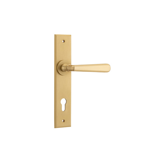 Iver Door Lever Copenhagen Chamfered Euro Pair Brushed Brass CTC85mm L120xP59mm BPH240xW50mm