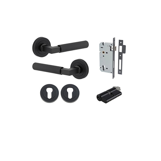 Iver Door Lever Brunswick Rose Round Matt Black Key / Key Entrance Kit